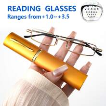 Gafas de lectura unisex ultrafinas con forma de bolígrafo, compactas y portátiles con bisagras de resorte y estuche de transporte - Transparente - Ver 25