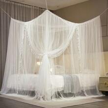 Corners Post Princess Curtain Bed Canopy Lace Up Double Layer 4 Opening Mosquito Net Mesh For Girls Bedroom DecorationWhite, 78 W86 L82 H King - 白色 78寬 x 82長 單件裝 - 查看 7