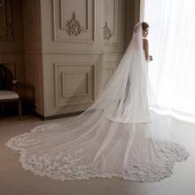 1pc Bridal Veil With Lace Trim And Wavy Edge, Extra Large Trailing Length, Long Wedding Photography Soft Tulle Bridal Accessory