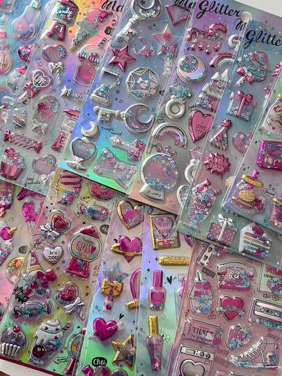 Shiny Crystal Rattle, Shiny Rocking Stickers, Diamond And Gem Stickers, High-Quality 3D Cute Stickers, Fun Shiny Embossed Decoration, Three-Dimensional Fun Japanese Anime Stickers, Three-Dimensional Texture, Self-Adhesive Waterproof Non-Stick Decorative Stickers, With Texture And Atmosphere Effect Fully Enhanced