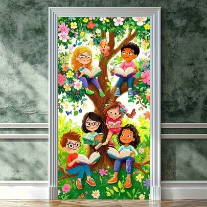 1 pieza Pancarta plana de puerta 2D, Pancarta decorativa de primavera para decoración de cumpleaños y boda, Fondo de fotografía para interiores/exteriores