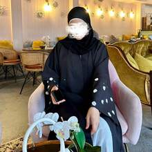 花卉刺绣串珠长袍，传统阿拉伯长袍 - 黑色 - 查看 4