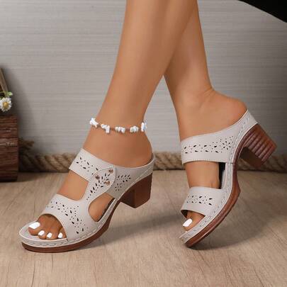 Sandalias de tacón grueso de verano talla grande, chanclas de moda con tiras tipo chancla de tacón alto adecuadas para vestidos