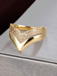 1pc Super Cool V-Shaped Wide Band Ring,Delicate Cubic Zirconia Women Ring ,Doulbe Layered Women Fashion Jewelry,Perfect Gift For Girlfriend/Best Friends And Valentine's Day ,Mothers Day - Style a - View 13