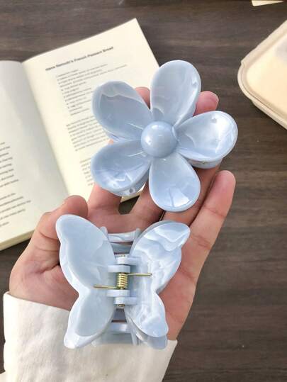 2pcs Iridescent Marble Floral & Butterfly Design Hair Claw, Fashionable Boho Style, Medium Size Hair Clip, Suitable For Daily Wear And Party Hair Accessories Flower Hair Clip Fashion Claw Clip