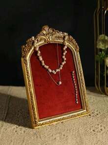 حامل عرض مجوهرات على الطراز الباروكي القديم من الراتنج، حامل قلادات وأقراط على سطح المكتب مع ظهر مخملي. خزانة عرض مجوهرات ديكورية مستطيلة، لا تحتاج إلى كهرباء. مناسب لديكور المنزل والغرفة والمكتب والمدرسة. - متعدد الألوان - مشاهدة 6