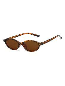 1 Pair Women's Leopard Print Oval PC Frame Vintage Solid Color Small Frame Fashionable Travel Vacation Fashion Glasses - Multicolor - View 3