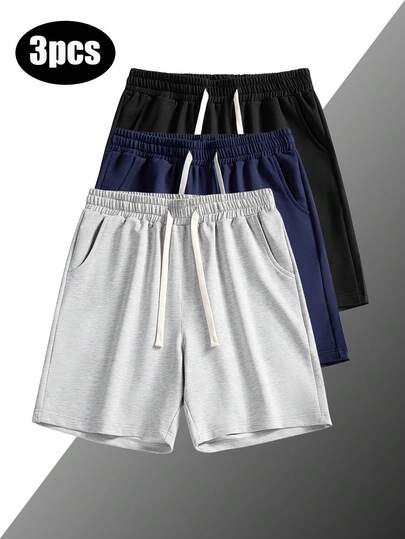 3条装男士针织百慕大短裤，夏季运动短裤，适合跑步、健身、休闲穿着