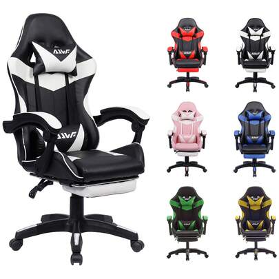 Silla de juegos con respaldo reforzado, silla de oficina con reposapiés ajustable, reposacabezas y soporte lumbar, suave y cómoda para uso de entretenimiento y oficina