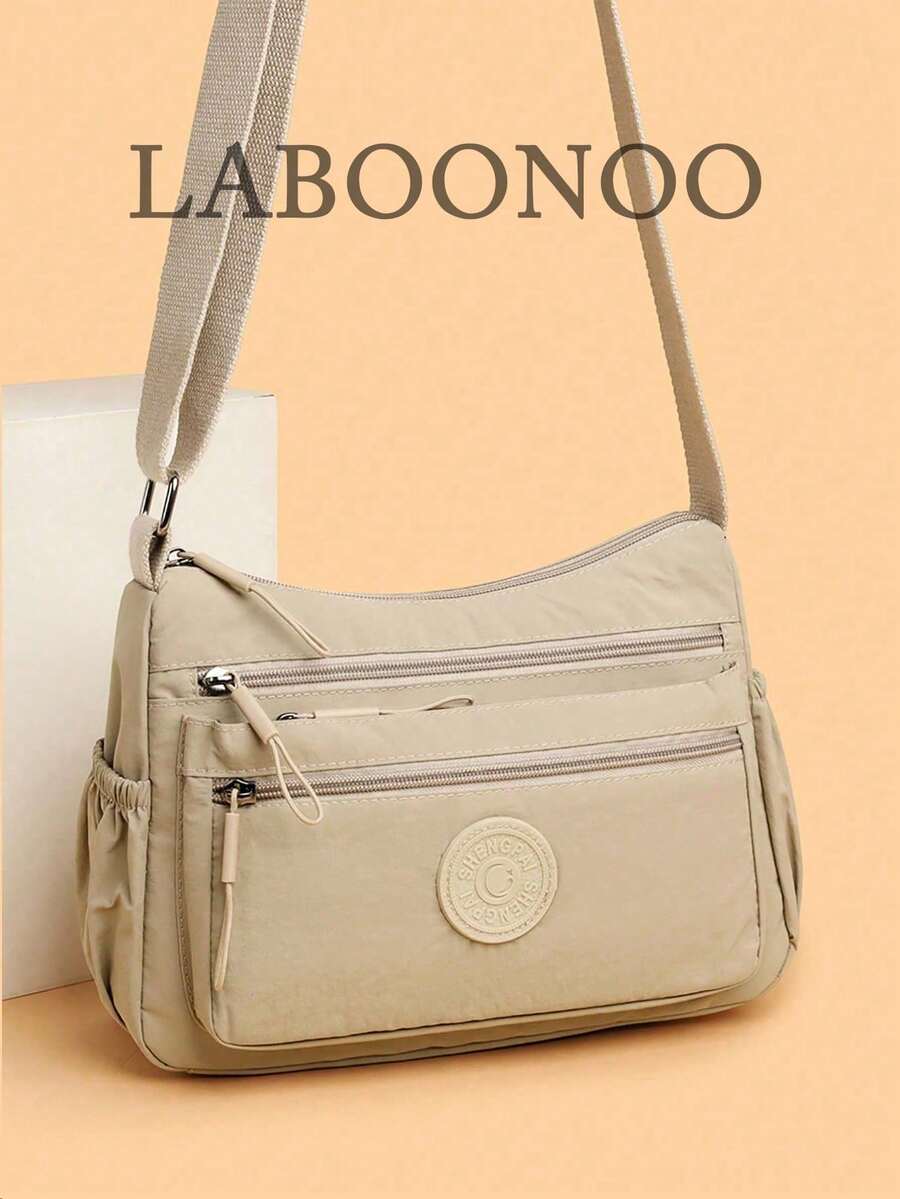 Casual Nylon Shoulder Bag With Adjustable Strap, Multi-Compartment, Solid Color, Zipper Closure, Polyester Lining, Lightweight And Convenient Crossbody Bag For Daily Use - Khaki - View 1
