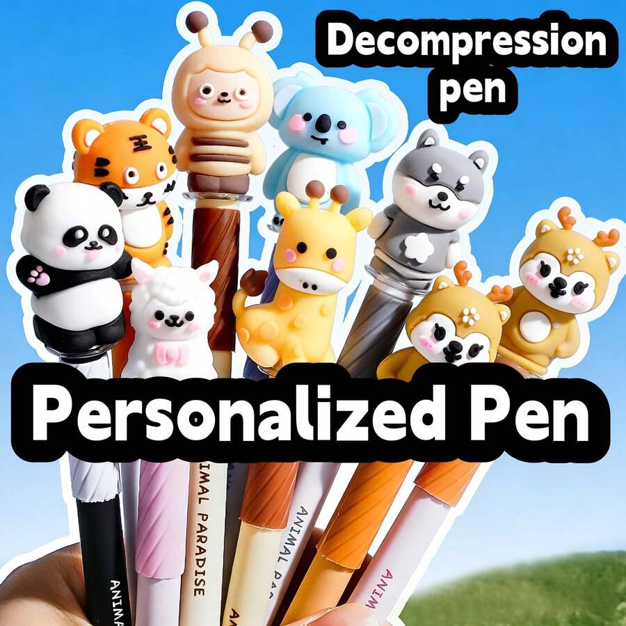10pcs New Animal Shaped Erasable Ballpoint Pens; 0.7mm Blue Ink Refill; Smooth Writing Erasable Pens; Diverse Styles, Best Choice For Writing, Suitable For Students, School, Notes, Office Use, Gifts For Friends, Classmates, Birthday, School Supplies, Christmas, Valentine's Day - Blue - View 1