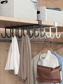 Hat Rack, Belt Rack, Wardrobe Accessories Rack, 6 Hooks/12 Hooks, Cabinet Hooks, Wardrobe, Simple Hole-Free Storage Rack, Multi-Function Household Organizer Rack, Cup Rack, Hole-Free Clothes Hanger, Sponge Drainer Rack, Spatula, Spoon And Mixer Organizer Rack, Food Pantry Wardrobe Storage Accessories - Black - View 4