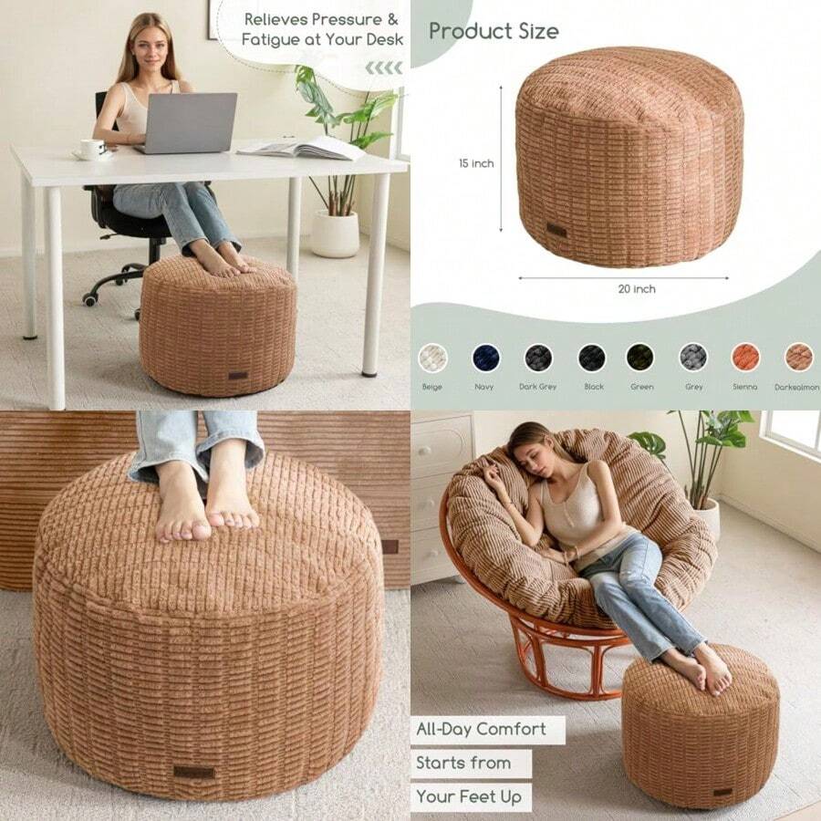 HIGOGOGO Pouf Ottoman Stuffed Round Modern Foam Filled Foot Rest Poufs For Living Room Chair Decorative 20 X 15 Inches Boho Relax Stool For Wedding Christmas Party Brown - Brown+20 Inch - View 1
