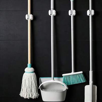 Soporte de pared para escoba y trapeador de acero inoxidable de alta resistencia, estante de almacenamiento de escobas montado en la pared para lavandería, hogar, jardín, garaje