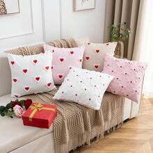 2 Stück/1 Stück Plüsch bestickte herzförmige Kissenbezüge, geeignet für Heimdekoration, Wohnzimmer, Schlafzimmer, Sofa, ganzjährig - Beige - Übersicht 3