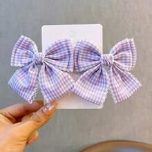 2pcs Coquette Checkered Bow Hair Clips, Preppy Fabric Hair Bows For Women & Girls, Cute Plaid Barrettes, Aesthetic French Style Hair Accessories, Sweet Bowknot Set - 2 gói màu xanh - Xem 4