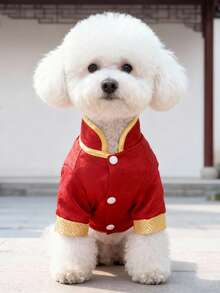 一件中国风复古轻便宠物外套，采用涤纶面料，适合小型至中型猫狗室内外穿着（不适合大型犬）。 - 淺藍色 - 查看 5