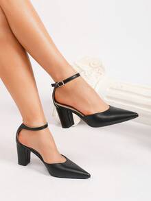 Women's Closed Toe Chunky Heel Sandals, French Style Hollow Out Closed Toe Pumps, Suitable For Commute, Daily Wear, Dresses, Pants, Weddings, Business Formal Occasions - Black - View 3