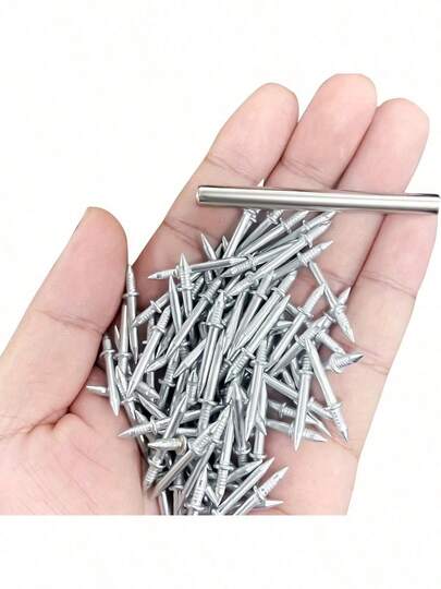 100 Pcs Double-Headed Skirting Seamless Nails, Invisible Screws & Nails, Skirting Seamless Nails, Comes With 2 Special Sleeve Tools, Solid Wood Skirting Double-Headed Nails (200 Pcs)