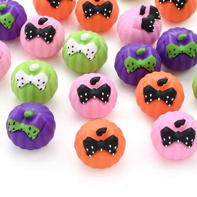 8pcs Colorful 3D Bow Pumpkin Ball Round Silicone Beads, DIY Jewelry Making Supplies, Suitable For Necklace, Bracelet, Handicrafts