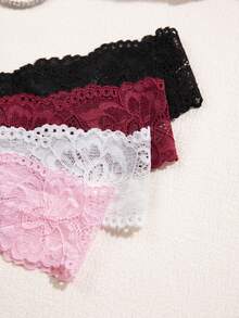 4pcs Lace Patchwork Women's Cotton Low-Rise Thong Panties - Multicolor - View 3