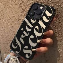 Fashionable Black Line Pattern Design Phone Case, Handwritten Style, Compatible With IPhone 16/15/14/13/12 Pro Max Multi-Camera Version, Shockproof Gray Soft Shell - Multicolor - View 4