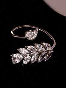 1pc Wheat Ear & Leaf Open Ring, Luxury Cubic Zirconia Copper Ring In Gold/Silver Color, Suitable For Women Everyday Wear, Applicable For Anniversary, Party, Gathering And Special Occasions - Multicolor - View 14