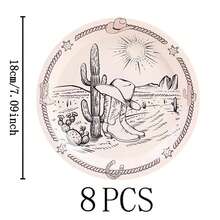 Western Cowboy Black & White Disposable Tableware Set, 7/9 Inch Party Plates, Disposable Paper Plates And Cups Suitable For Holidays, Weddings, Engagements, Birthdays, Parties, Celebrations - Multicolor - View 12