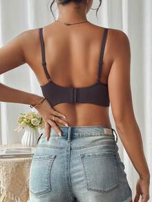 Women's Supportive Seamless Wireless Bra, Comfortable Breathable Skin-Friendly, Prevents Sagging - Dark Grey - View 3