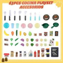 JCH-Nasjac Juguete de Cocina para Niños 63 Piezas Juego de Imaginación Cocinas con Luces Sonido y Spray Juguete de Corte Cocina Cocinas de Inducción de Fregadero Regalo de Navidad Niño Niña 3+ Años - Rojo - Ver 6