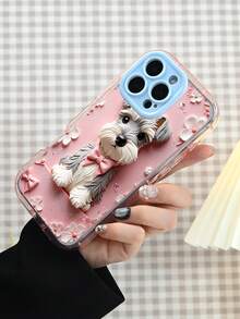Cute Schnauzer Dog Phone Case With Bow For IPhone 16/15/14/13/12, Pink Floral Glitter Shockproof Protective Cover For Girls Women - 薄荷綠 - 查看 6
