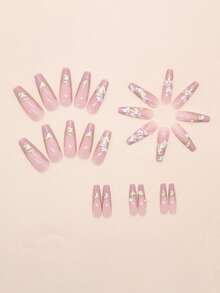 24pcs 3D Golden Plated Soft Peony, Pearl, Daisy Nail Art Stickers, Removable Manicure Set With 1pc Gel Polish & 1pc Nail File, Suitable For Women Nail Supplies - Multicolor - View 3