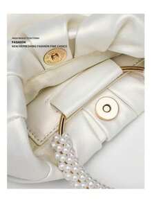 Elegante Bolso De Mano En Forma De Nube Con Cadena De Perlas #SD047 - Dorado - Ver 7