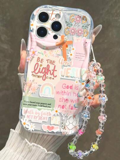 Patchwork Letter Cross Ditsy Floral Painted Flat Printing Cream Texture Wavy Edge Detachable Bracelet Minimalist Shockproof Thick Phone Protective Case Printed Compatible With IPhone 17/17 Pro/17 Pro Max, 16 XR/7/8, 15 Pro Max, 12 Pro Max, 13 Pro Max, 14 Pro Max, 13, 14, 11, 12P, 14P, 11P, 12P, XS, XR, 7/8P, 7/8 GES2, Suitable For A13 4G, A22, A21S, A51 4G