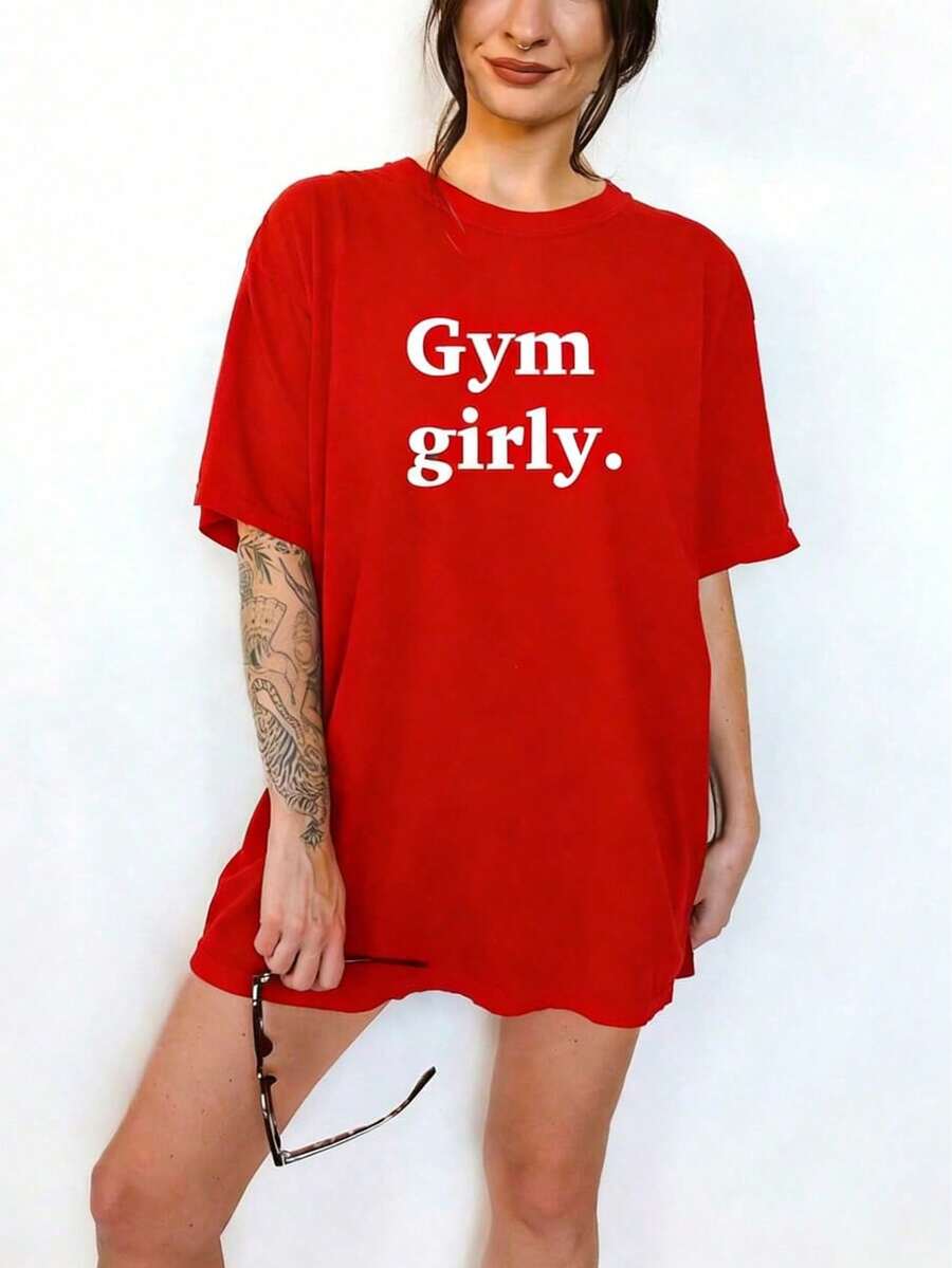 Gym Girly For Pump Cover, Funny Gym Shirt, Gym Funny, Gym Rat, Weight Lifting, Shirt, Gym Girly-Unisex Loose - Fit Comfortable Vintage Street - Style Cotton T - Shirt Top - 紅色 - 查看 1