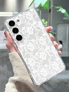 1pc Romantic Lace Pattern Painted Transparent Anti-Drop Phone Case Compatible With IPhone 17pro/17Air /17/17promax16/11/16pro/16plus/16promax/16e/15Promax/13/14/12/XS/XR/7G/8P, Compatible With Samsung Galaxy 11/12Pro/12/12X/13Pro/14Pro/15Pro/, Compatible With Redmi 10/9/Note9/12c/Note11pro/Note8Pro - Multicolor - View 2