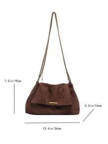 Autumn/Winter Fashion Retro Faux Suede Women's Shoulder Bag, Chic Chain Strap Flap Magnetic Closure Square Bag, European & American Handbag Suitable For Daily, Commuting, Dating, Shopping, Large Capacity Shoulder/Messenger Bag - Multicolor - View 13