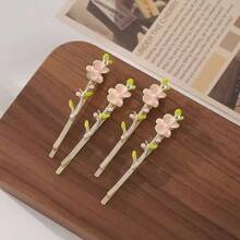 Pinza para el cabello de una pieza con estampado floral, aleación de zinc, rosa, perla falsa etérea, flor, elegante pinza para el flequillo lateral para mujer, accesorios para la cabeza, accesorios de San Valentín, accesorios para el cabello para mujer, primavera - Dorado - Ver 11