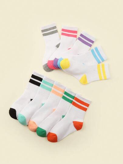 10 đôi tất cổ ngắn kẻ sọc nhiều màu sắc cho trẻ em, unisex, phù hợp cho mọi mùa, tuyệt vời cho các hoạt động ngoài trời.