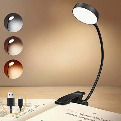 1 đèn đọc sách kẹp 4 LED, màu trắng, 3 nhiệt độ màu, có thể điều chỉnh độ sáng, đèn đọc sách mini kẹp, đèn ngủ, dùng trong nhà, chiếu sáng khi đọc sách, pin 300mAh.