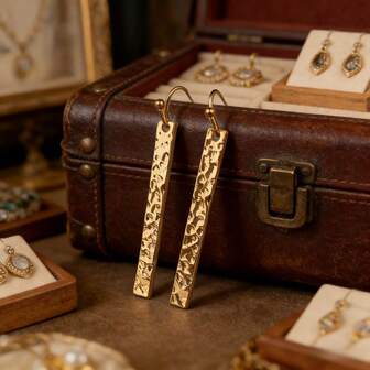 [Customer's Favorite] Hammered Gold Bar Pendant Earrings - Nickel-Free, Minimalist Vintage Texture, Suitable For Couples, Valentine's Day, Christmas Gifts, All Seasons