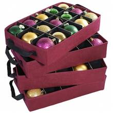 Christmas Ornament Storage Box With Adjustable Acid-Free Dividers, 4 Removable Trays With Handles, 16.25 Inch X 10 Inch X 13 Inch, Holds 60-3 Inch Ornaments - Burgundy - View 3