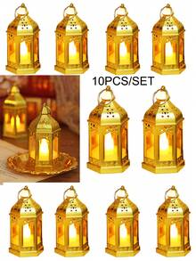 1/4/10pcs Mini Vintage Gold Lantern Shaped Decorative Lights, Battery Operated, Indoor Tabletop Decor Nightlight, Mini Candle Lantern, Suitable For Holidays, Parties, Religious Occasions, Home Decor, Christmas Tree Decor, Bedroom Decor - Yellow - View 14