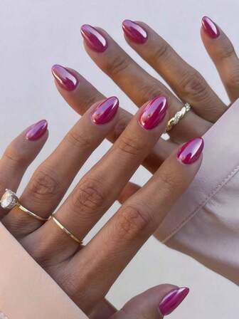 Y2K-stilen uppgraderar din look direkt! 24 st. vår/sommar retro streetwear, business casual, elegant vardag minimalistisk nordisk chic rosenröd Aurora medium oval mandel nagelstickers-set, lämplig för minimalistiska tjejer och damer för vardagskläder och manikyrtillbehör.