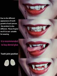 1 Pair Resin Fangs, Suitable For Cosplay Props, Vampire Teeth, Zombie Teeth, Tiger Teeth, Christmas Costume Accessories - Multicolor - View 2