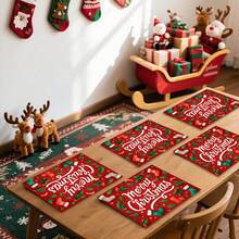 Conjunto com 1 unidade/1 peça/4 peças/6 peças/100 peças de jogos americanos estampados com tema natalino, isolantes térmicos, ideais para decoração de casa, refeições festivas, cozinha e festas. Também podem ser oferecidos como presentes de Natal. - Multicolorido - Ver 6