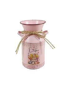Easter Theme Pink Milk Jug Vase With Rabbit & Egg Pattern, American Farmhouse Style, Dried Flower Container, Home Decor, Living Room Decoration, Floral Arrangement, Tabletop Flower Pot - Pink - View 9