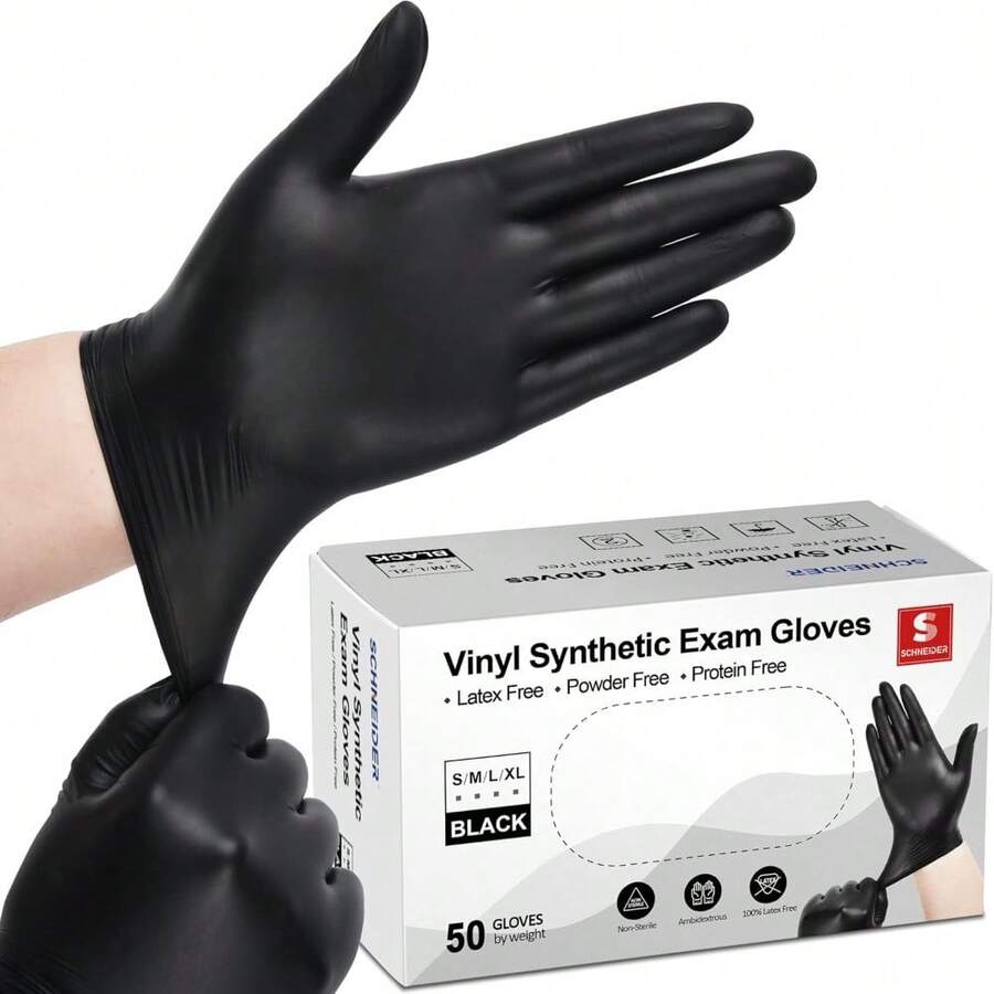 Schneider Vinyl Synthetic Exam Gloves, 4 Mil, Latex Free Disposable Gloves For Medical, Cooking, Cleaning, And Food Prep Christmas Decor, Holiday Decor, Christmas Tree Ornaments, Winter Holiday Decor, Christmas Gifts,New Year Gifts,New Year Decorations - 10 黑色(中 50) - 查看 1