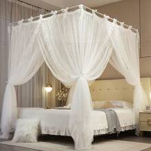 Corners Post Princess Curtain Bed Canopy Lace Up Double Layer 4 Opening Mosquito Net Mesh For Girls Bedroom DecorationWhite, 78 W86 L82 H King - 白色 78寬 x 82長 單件裝 - 查看 2