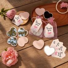 18pcs/6sets Pink Mirror Card Pouch Set, Includes 6 Mirrors, 6 Zipper Pouches And 6 Thank You Cards. The Set Contains A Heart-Shaped Makeup Mirror, A Clear Bag, And A Cute Portable Small Mirror, Perfect As A Wedding Or Party Gift.